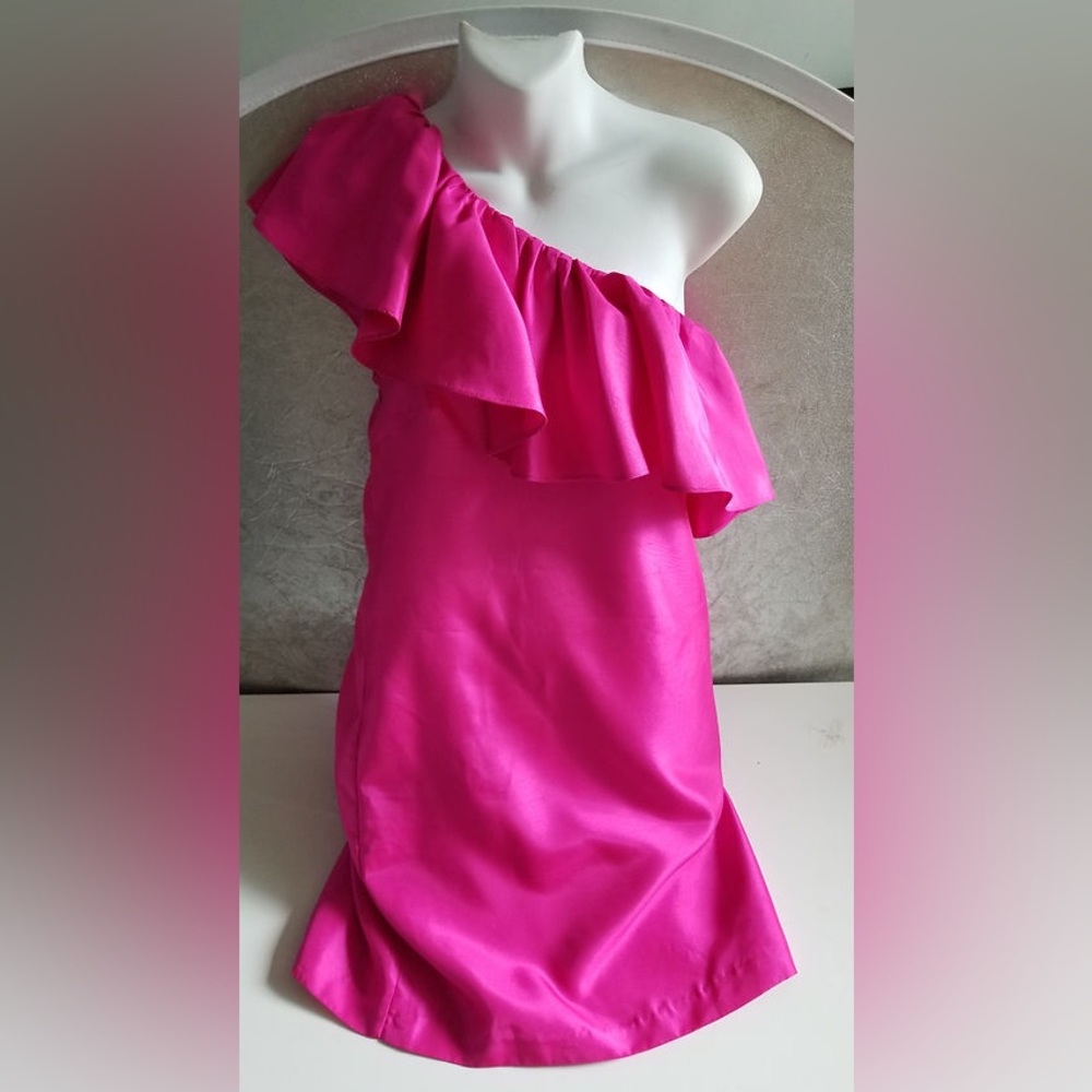 Hot pink one shouldered cocktail dress